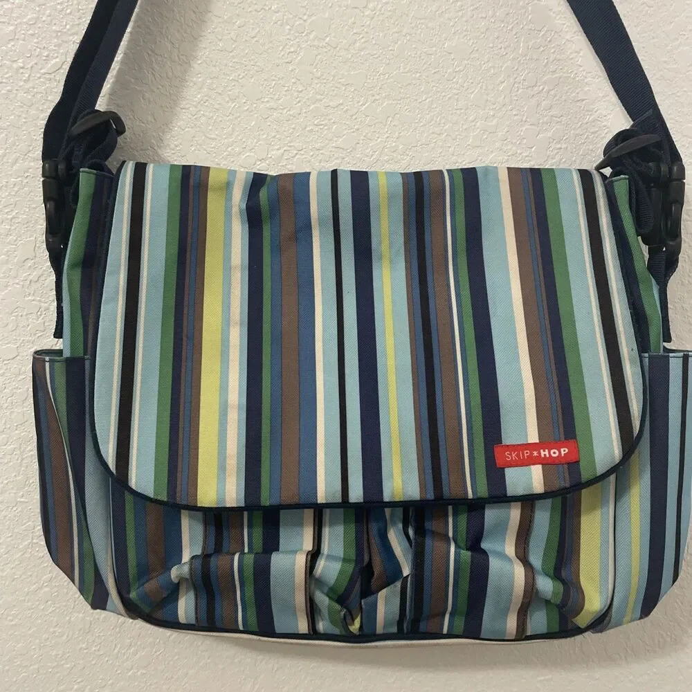 Skip Hop Baby Diaper Bag Unisex Blue Brown Stripes Dad Bag See